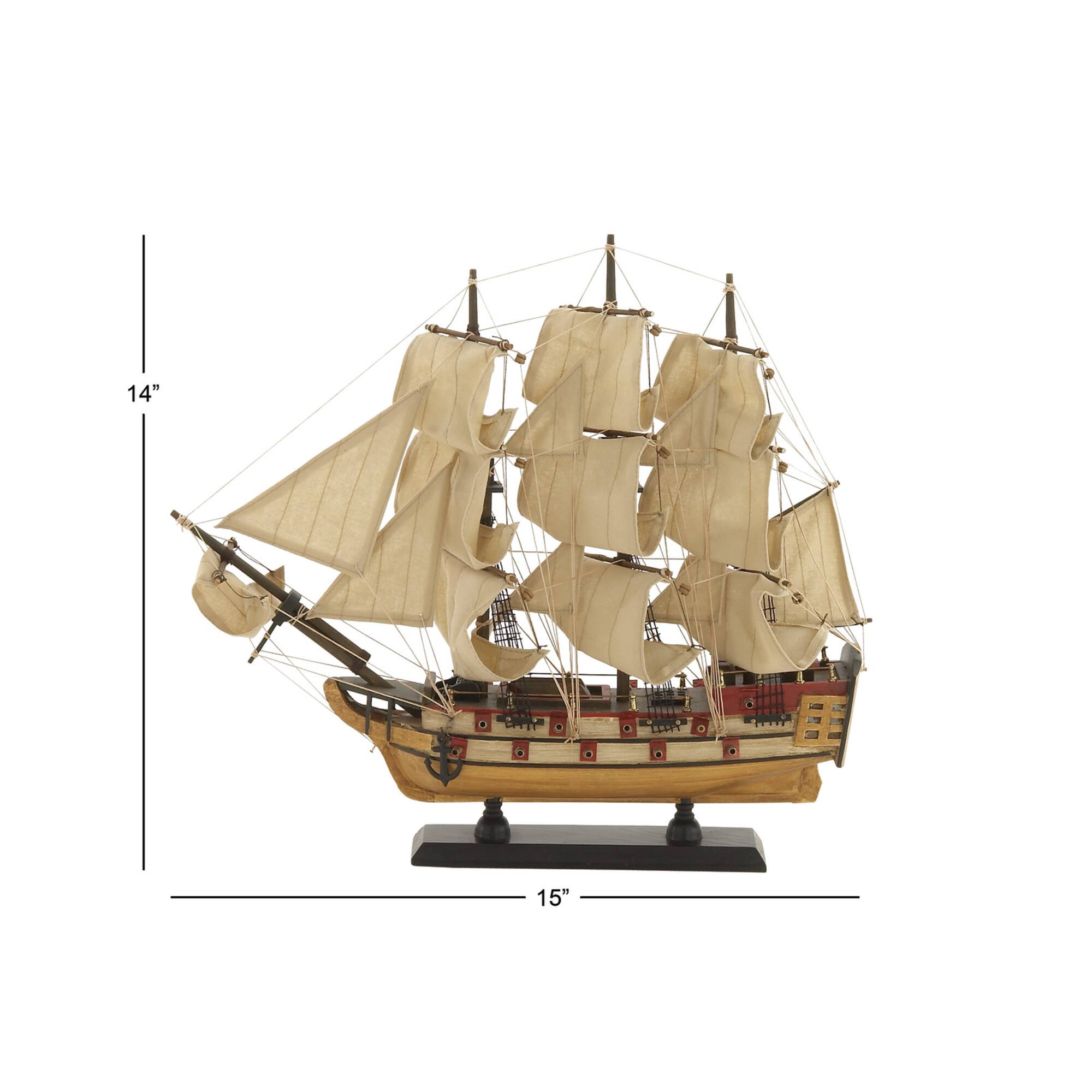 15" Wooden Coastal Sailboat Sculpture